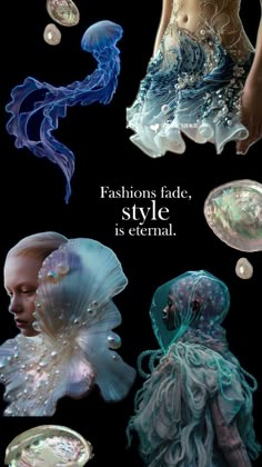 Sea Moodboard, Marine Costume, Sea Inspired Fashion, Loud Fashion, Sea Creature Costume, Hybrid Fashion, Water Dress, Blue Sheer Dress, Creative Wear