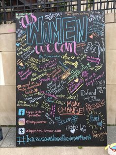 a chalkboard sign with writing on it that says women's ocean and other words