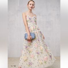 Nwt. No Flaws. Beautiful Beautiful Dress Spring Floral Embroidered Fitted Gown, Spring Evening Gown With Floral Embroidery, Spring Gala Gown With Floral Print, Summer Formal Embroidered Gown, Spring Wedding Embroidered Floor-length Dress, Spring Floral Print Gala Gown, Summer Floor-length Gown With Floral Embroidery, Spring Party Embroidered Gown, Floor-length Floral Embroidered Summer Gown