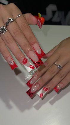 Valentines Day Nails Duckies, Valentines Nails Duckies, Short Valentines Day Duck Nails, Cute Short Red Acrylic Nails, Valentines Freestyle Nails, Red Duck Nails Short, Red French Tip Duck Nails, Vacation Duck Nails, Duck Nails Christmas