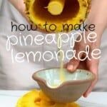 a person pouring pineapple lemonade into a small bowl with the words how to make pineapple lemonade