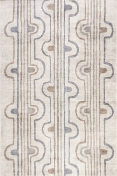 an area rug with wavy lines in grey and beige colors on the bottom half of it