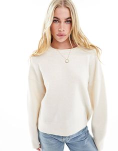 ASOS DESIGN boxy crew neck sweater in cream | ASOS Cream Jumper Outfit, Cream Jumper, Jumper Outfit, White Jumper, Turtle Neck Jumper, Crew Neck Jumper, Cream Sweater, Fall Sweaters, Jumpers And Cardigans