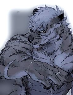 a drawing of a furry creature with his hands on his chest and one hand in the other's pocket