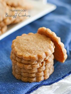 a stack of cookies sitting on top of a blue towel