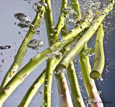 asparagus with water splashing on them