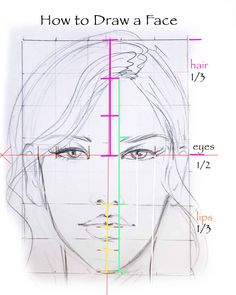 a drawing of a woman's face with the lines drawn to show how it looks like