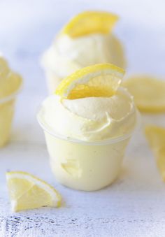 some lemons and ice cream are on the table