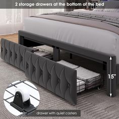 the bed frame has two storage drawers at the bottom