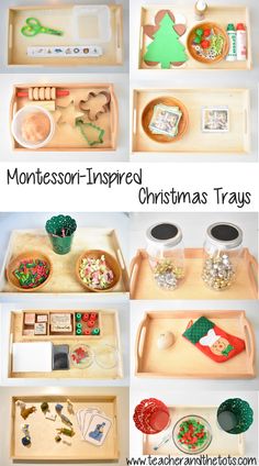 monteri - inspired christmas trays with different items on them