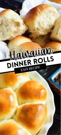 Collage of bowlful of Hawaiian dinner rolls at top and bottom. Best Yeast Rolls, Dinner Rolls Easy, Hawaiian Bread, Sweet Dinner Rolls, Sweet Roll Recipe, Bread Recipes Easy, Rolls Easy, Hawaiian Sweet Rolls, Homemade Rolls