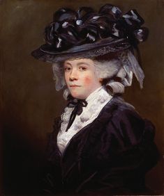 a painting of a woman wearing a black hat with flowers on it's head