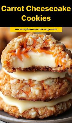 carrot cheesecake cookies stacked on top of each other