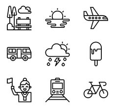 black and white icons depicting different types of transportation