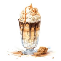 an ice cream sundae with chocolate sauce and cookies