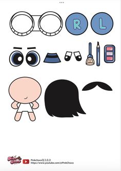 the paper doll is made to look like it has eyes, hair and other items