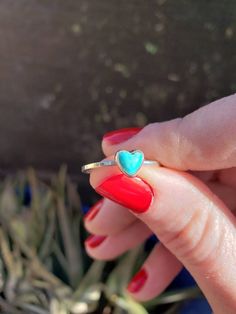 Sterling silver Square wire Band Featuring a stunning Campitos Turquoise Heart. *size 9* Small Turquoise Ring, Handmade Blue Heart Ring, Handmade Blue Heart Shaped Ring, Bohemian Heart-shaped Rings For Gifts, Bohemian Heart-shaped Anniversary Rings, Heart-shaped Turquoise Blue Ring For Gift, Turquoise Gemstone Heart Ring For Anniversary, Heart-shaped Turquoise Ring, Heart-shaped Blue Turquoise Ring For Gift