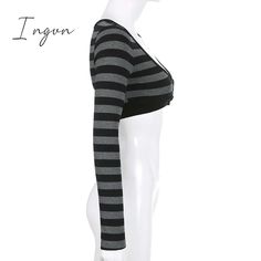 Style: Y2KClothing Length: ShortDecoration: ButtonSleeve Style: RegularFabric Type: BroadclothMaterial: PolyesterSleeve Length(cm): FullTops Type: TeesSeason: Spring/AutumnItem Type: TopsGender: WOMENCollar: V-NeckPattern Type: striped Winter Cotton Grunge Tops, Winter Grunge Cotton Tops, Punk Style Long Sleeve Sweater For Spring, Punk Style Long Sleeve Tops For Spring, Long Sleeve Punk Tops For Spring, Fitted Punk Winter Tops, Long Sleeve Crop Top With Buttons, Winter Punk Stretch Tops, Y2k Style Fall Tops With Buttons