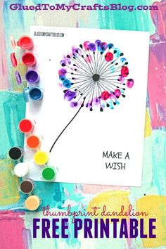 a dandelion craft with paint and watercolors on it, next to the words make a wish