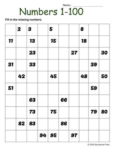 the numbers 1 - 100 worksheet for children to learn how to use it