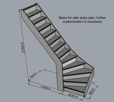 a drawing of a stair case with measurements for the bottom and side steps, as well as