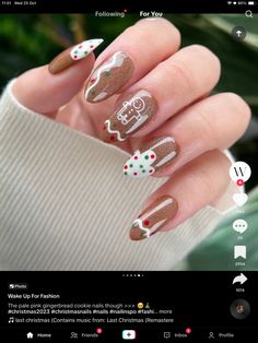 Ginger Bread Nails Design, Gingerbread Nails, Nail Art Noel, December Nails, Red Christmas Nails, Alcohol Wipes, Winter Nails Acrylic, Christmas Nails Easy, Cute Christmas Nails