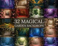 32 magical garden backgrounds for photoshopped and texturing, all in different colors