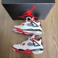 Size: Eu 43 (Men's 9.5) Color: White Red With Box Sneakers Sporty White Lace-up Air Jordan 4, Red Breathable Lace-up Custom Sneakers, White Air Jordan 4 Sport Shoes, White High-top Air Jordan 4 For Sports, White High-top Air Jordan 4 Sports Shoes, White High-top Air Jordan 4 Sneakers, White Sporty Air Jordan 4 For Sports, Red Jordan Lace-up Shoes For Light Sports, Red Breathable Sneakers With Round Toe