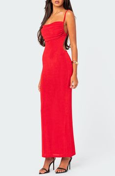 Sultry style is all yours in this head-turning maxi dress that fastens at the open back with slender ties. Ties at back Square neck 95% polyester, 5% spandex Machine wash, line dry Imported Visionary Fashion, Open Back Maxi Dress, Choker Dress, Red Maxi, Red Fits, Red Dress Maxi, Swimwear Dress, Dance Dresses, Nordstrom Dresses