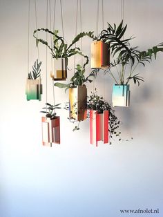 hanging planters made out of books and plants