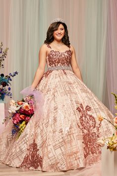 Look like royalty in this dazzling quinceanera ball gown, with lace-up back, featuring a check-patterned sequin tulle skirt and matching removable bolero. | #ballgown #quincedress | Style 8F2113 | Shop this style and more at davidsbridal.com Informal Weddings