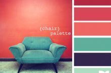 a chair sitting in front of a red wall with the words chair pallete written on it