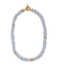 Mood Necklace in Blue Lace Agate. Single-strand of light blue agate beads with gold-plated brass toggle closure. Mood Necklace, Necklaces Collection, Semi Precious Necklace, Hoop Charms, Necklace Charms, Grey Beads, Bridal Belt, Fall Accessories, Strawberry Quartz