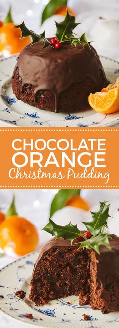 a chocolate orange christmas pudding on a plate