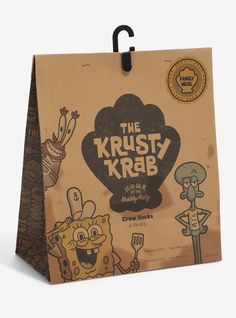 the krusty krab bag is brown with black handles