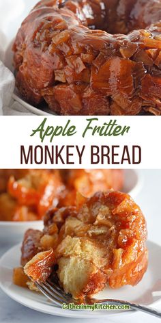 apple fritter monkey bread on a white plate