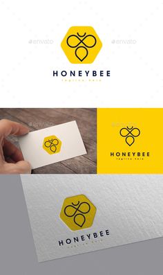 the honeybee logo is shown in three different colors and sizes, including one for each letter