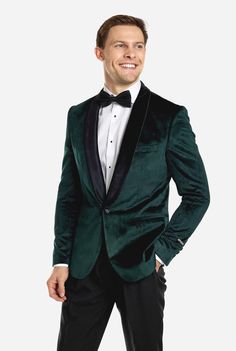 Elegant Green Evening Blazer, Elegant Green Tuxedo For Parties, Green Evening Suit With Notch Lapel, Green Notch Lapel Evening Suit, Green Evening Suits With Notch Lapel, Classic Velvet Tuxedo For Winter, Classic Velvet Winter Tuxedo, Formal Velvet Outerwear With Shawl Collar, Winter Velvet Tuxedo With Notch Lapel