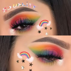 Zombie Face Makeup, Rainbow Eyeliner, Rainbow Eye Makeup, Eyes Eyeliner, Pastel Makeup, Butterfly Makeup, Too Much Makeup, Pride Makeup, Graphic Makeup