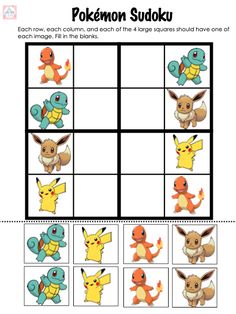 the pokemon sudoku game is shown with different images and numbers to match it's theme