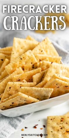 homemade firecracker crackers in a white bowl on a table with text overlay