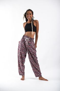 Thai Organic Cotton Paisley Black Women's Drawstring Pants Chicwish Skirt, Hippie Culture, Embellished Skirt, Bali Style