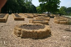 hay bales are arranged in the shape of a maze on top of mulch