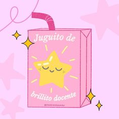 a pink bag with a yellow star on it and the words juguetto de brillo