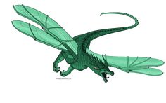 a green dragon is flying in the air