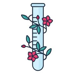 a test tube filled with flowers and leaves