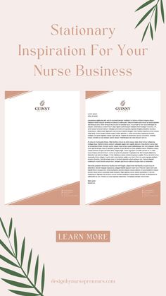 the stationery for nurses is shown with an image of leaves on it and text that reads