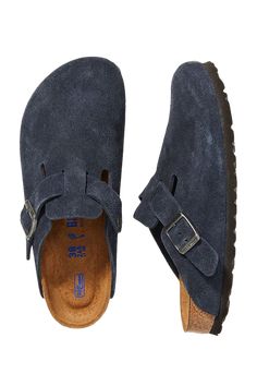 Birkenstock boston navy blue suede Boston Birkenstock Colors, Birkenstock Clogs Navy, Navy Blue Boston Clogs, Navy Boston Birkenstocks, Navy Blue Birkenstocks, Blue Birkenstock Clogs, Blue Boston Birkenstocks, Boston Berkinstock, 90s Shoes Aesthetic