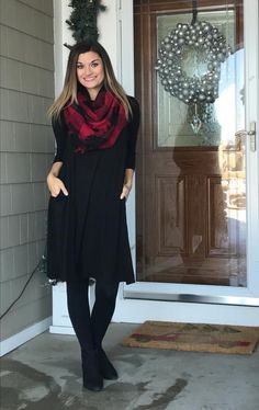 Black Maxi Dress Casual Winter, Teacher Dress Outfits Winter, Black Outfit With Pop Of Color, Small Black Dress Outfits, Casual Black Sweatshirt Dress For Winter, Black A-line Maxi Dress For Winter, Black Sweater Dress Layere, Teacher Appropriate Outfits, Dress For Body Shape