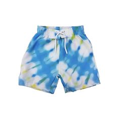 Mish Swim Boys board shorts in turquoise, blue and white diagonal tie dye print. Blue Summer Swimming Shorts, Light Blue Swim Trunks For Summer Beachwear, Blue Swim Trunks For Summer, Light Blue Swim Trunks For Summer, Light Blue Beachwear Swim Trunks For Summer, Blue Poolside Shorts With Elastic Waistband, Blue Bermuda Swim Trunks For Summer, Blue Shorts With Elastic Waistband For Poolside, Light Blue Short Swimwear For Summer